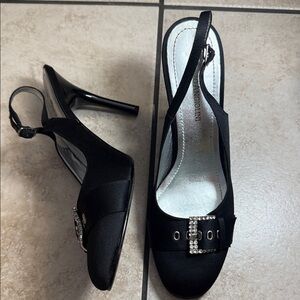 Enzo Angiolini Black Slingback Heels with Rhinestone Buckle
